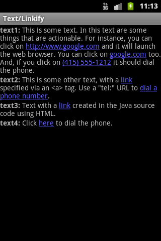 linkify link url adress text in Android
