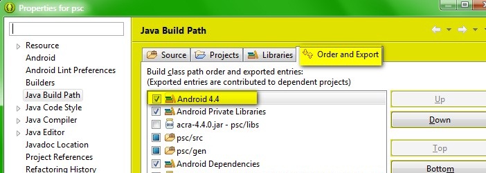 order-and-export-eclipse-android-project